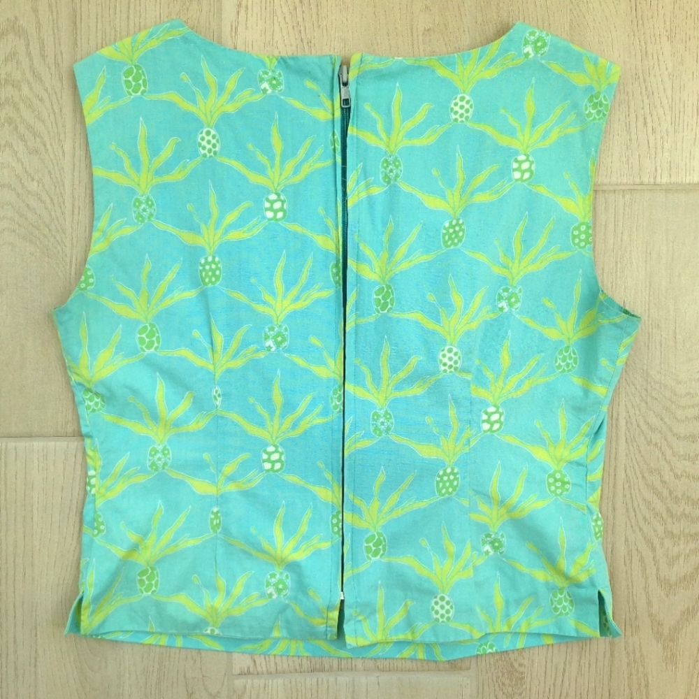 Lilly Pulitzer For Bergdorf Goodman Aqua Pineapple Print Sleeveless Top- Large - Picture 6 of 7